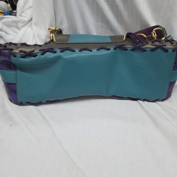 Hot In Hollywood Teal & Purple Studded Fringe Shoulder Bag - Picture 8 of 10